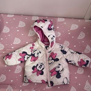 GAP Kids Cream and Pink Character Puffer Jacket